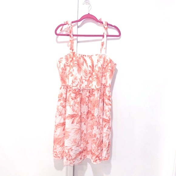 Coral Floral Shoulder Tie Mini Dress - Picture 1 of 3